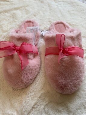 Auden Plush Pink Ribbon Slide Slippers XL 11/12